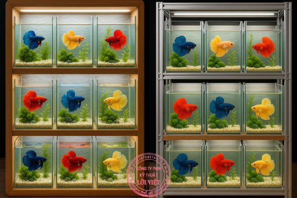 So Sánh Thiết Kế Khung Kệ Hồ Cá Betta Giữa Hai Vật Liệu: Nhôm Định Hình Và Gỗ
