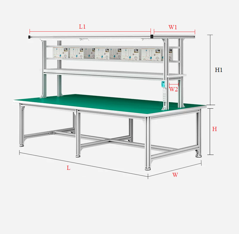 Bàn thao tác 6 chân có kệ đôi