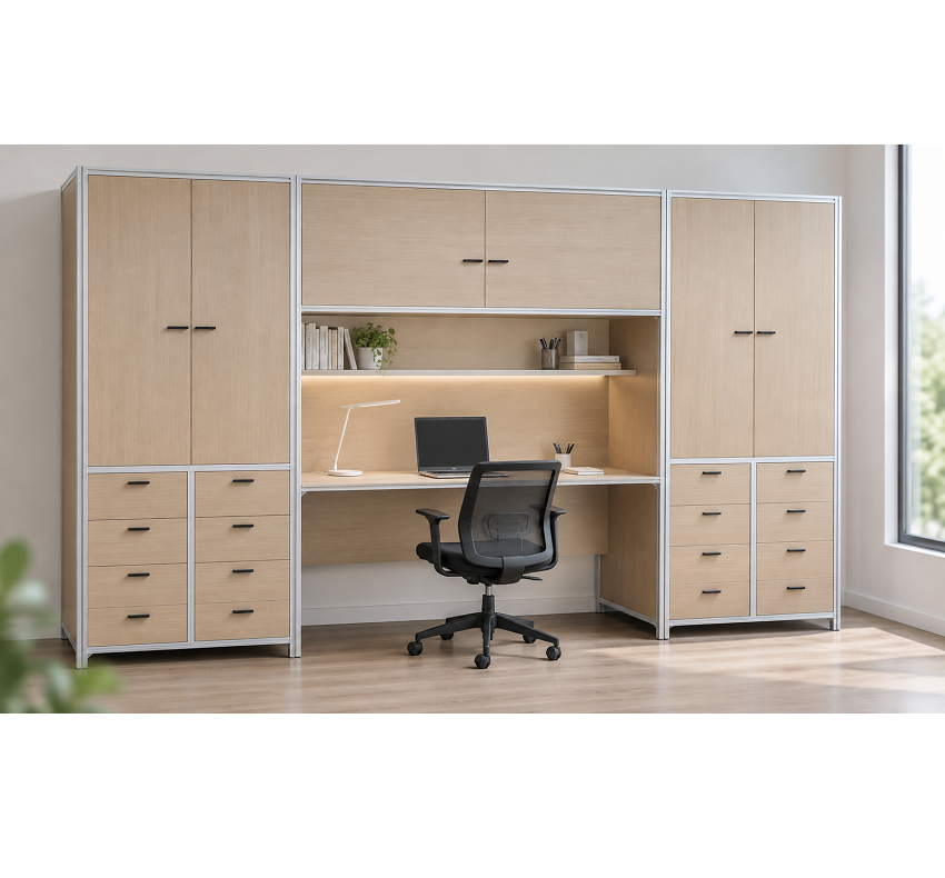 Tủ đồ kết hợp bàn học từ khung nhôm định hình LVBTB01